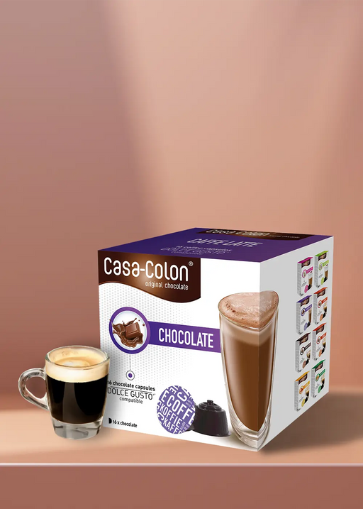 Faites plaisir à vos sens avec les capsules Chocolat Chaud Casa Colon pour Dolce Gusto (paquet de 16) – Parfaites à côté d'un délicieux chocolat chaud ou d'un café noir corsé ! | Flaronis.lu
