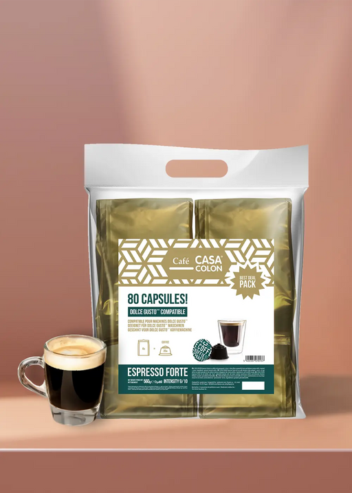 Lot de 80 capsules de café riches et audacieuses, compatibles avec votre machine Dolce Gusto. Chaque capsule offre un expresso inégalé pour satisfaire vos envies.