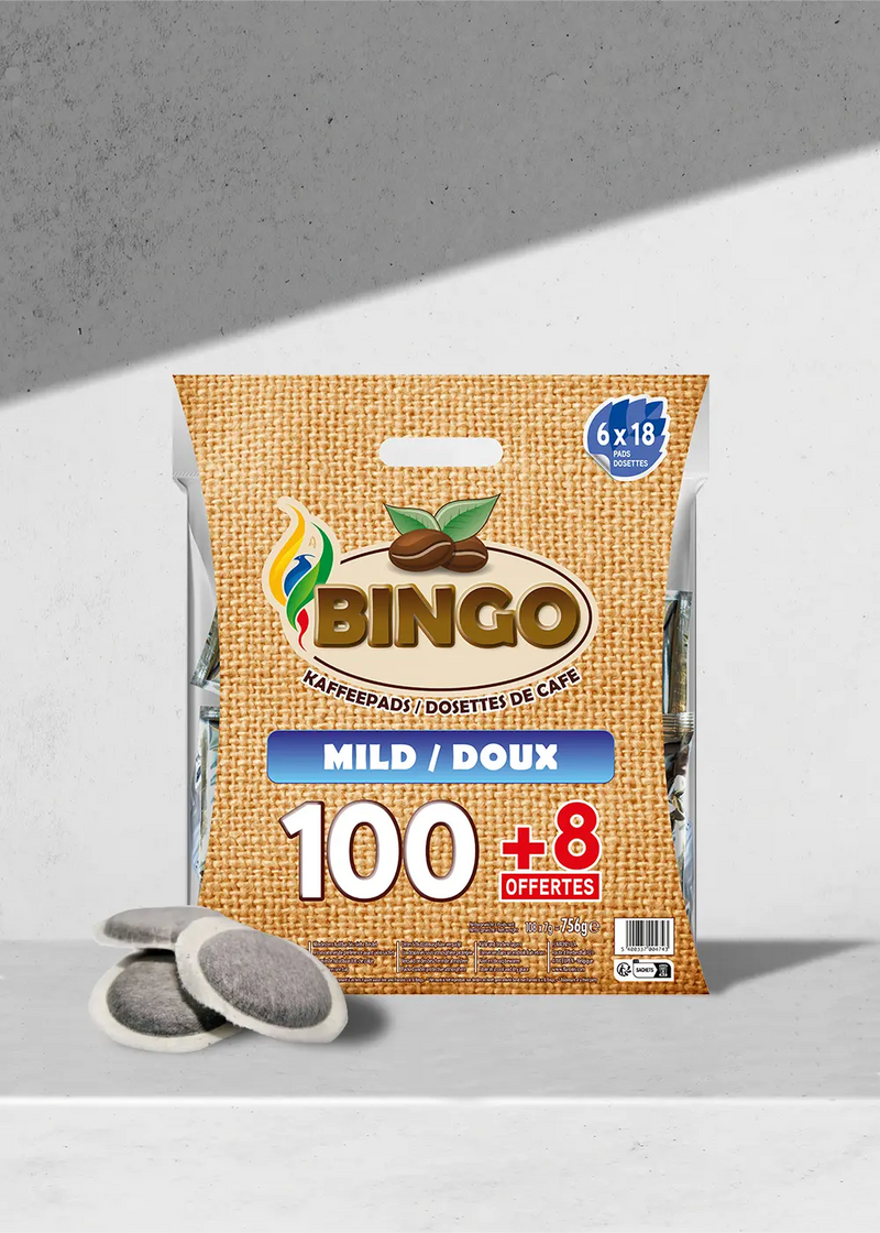 Pack Café dosettes Bingo Doux Compatibles Senseo - 108 dosettes