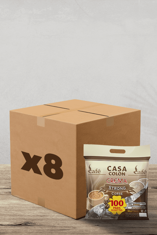 Profitez de votre pause café avec notre coffret carton "x8" qui s'associe parfaitement à un Pack Café dosettes Casa Colon Corsé de 100 dosettes, spécialement conçu pour être compatible Senseo. Plongez dans des saveurs riches et pratiques tout en un ! | Flaronis.lu
