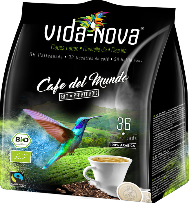 VIDA NOVA - DOSETTES DE CAFÉ COMPATIBLES SENSEO® - CAFE DEL MUNDO - 100% ARABICA BIO & FAIRTRADE  - 36 PCS